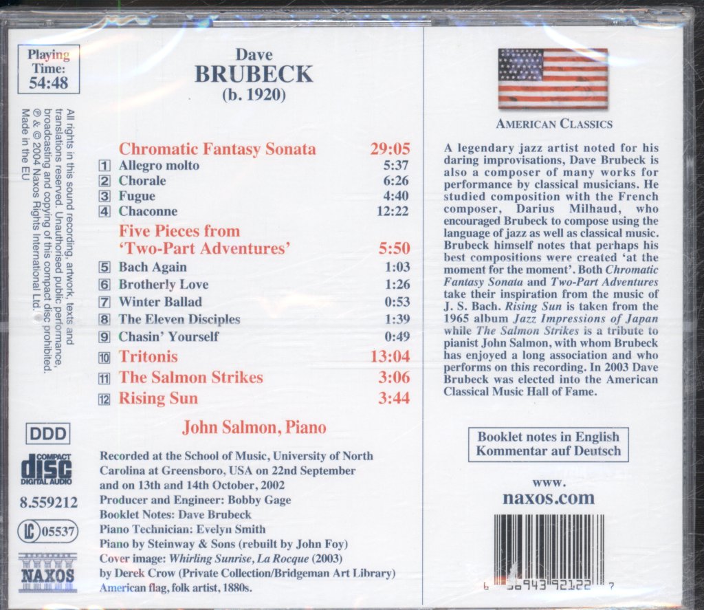 John Salmon - Dave Brubeck - Chromatic Fantasy Sonata • Rising Sun • The Salmon Strikes - Cd