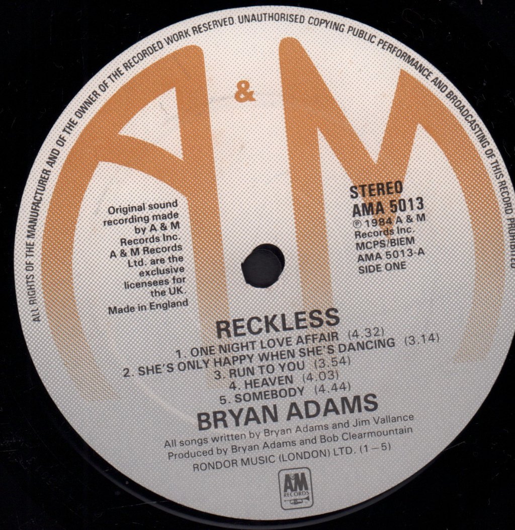 Bryan Adams - Reckless - Lp
