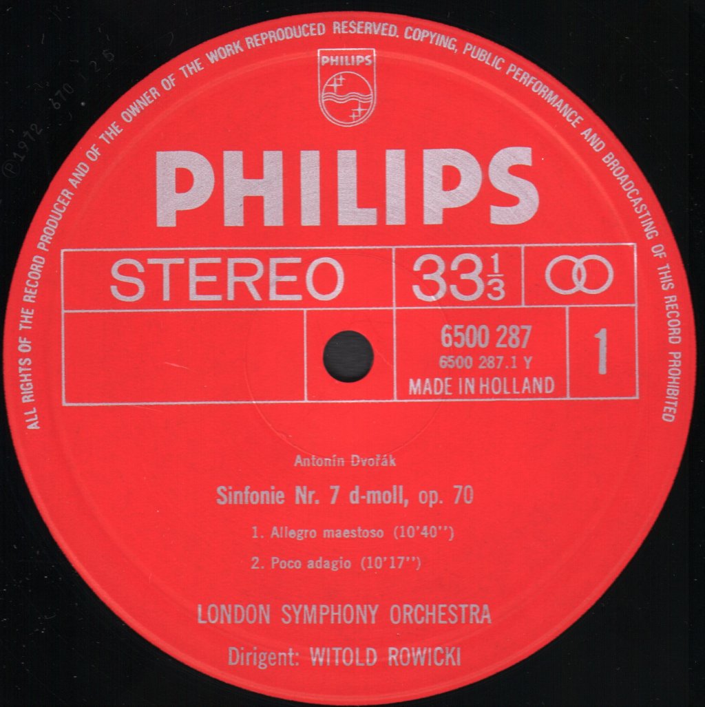 Witold Rowicki / London Symphony Orchestra - Dvorak - Symphony No. 7 / Overture "My Home" - Lp