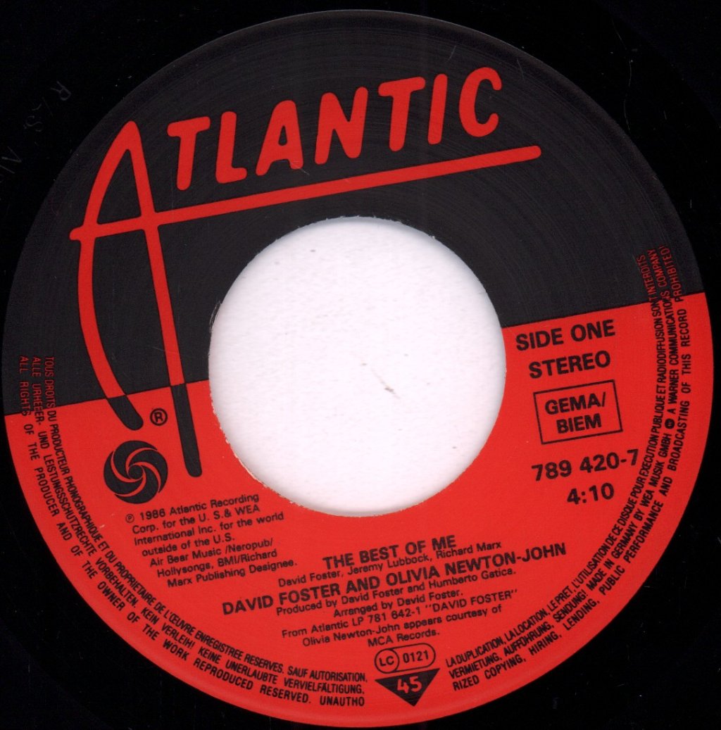 David Foster And Olivia Newton John - Best Of Me - 7 Inch