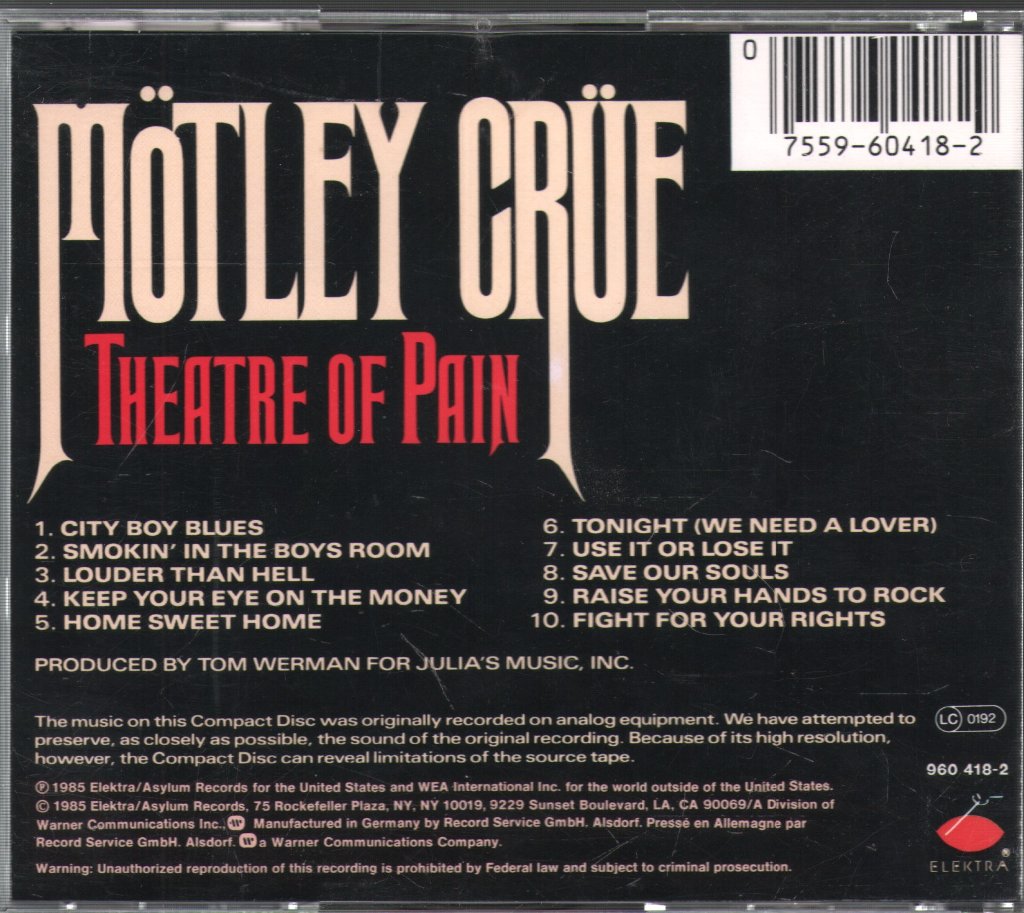 Mötley Crüe - Theatre Of Pain - Cd