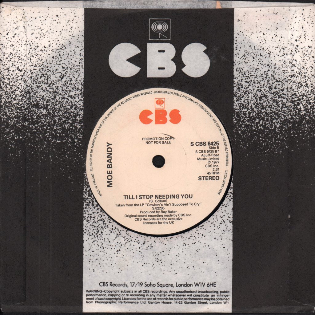 Moe Bandy - Cowboy's Ain't Supposed To Cry - 7 Inch