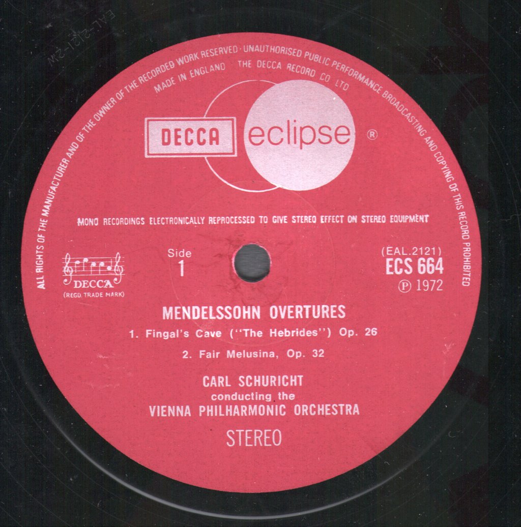 Vienna Philharmonic Orchestra / Carl Schuricht - Mendelssohn Overtures - Lp