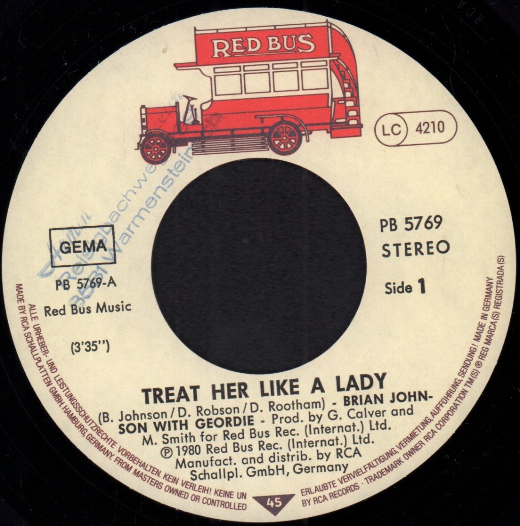 brian johnson with geordie - Treat Her Like A Lady - 7 Inch