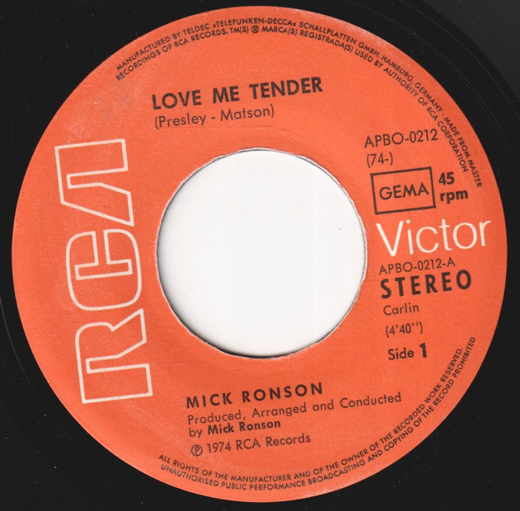 Mick Ronson - Love Me Tender - 7 Inch