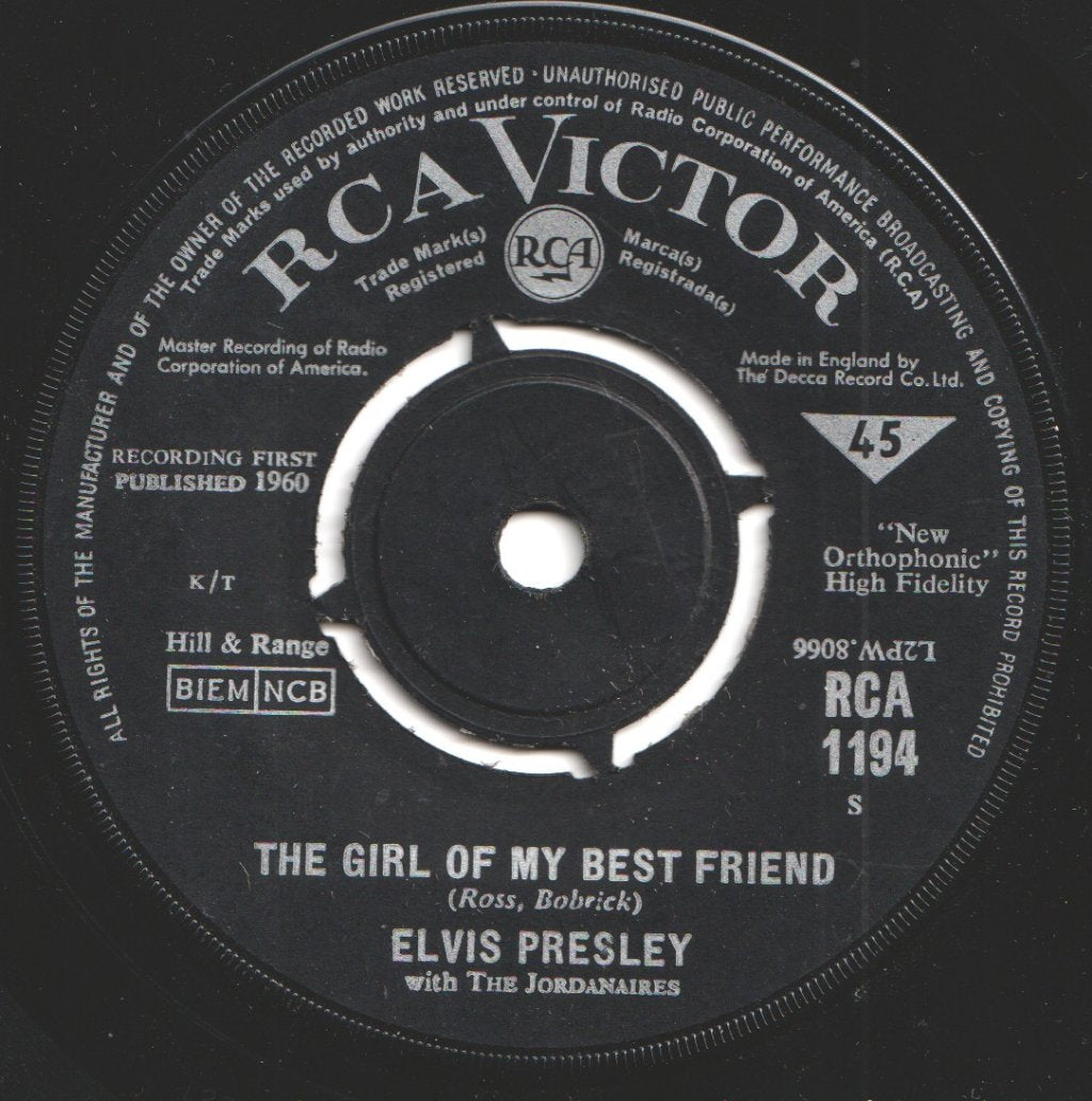 Elvis Presley With The Jordanaires - A Mess Of Blues - 7 Inch