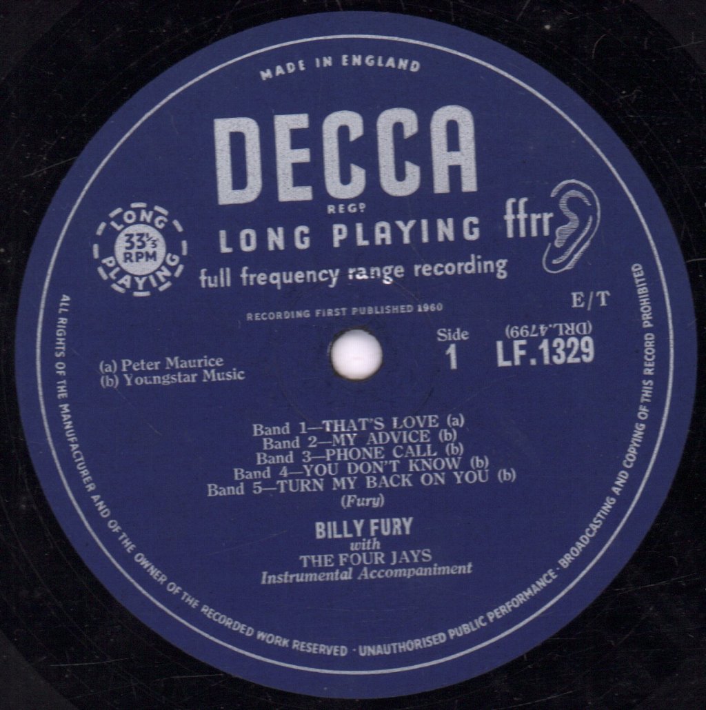 Billy Fury with the Four Jays - Sound Of Fury - 10 Inch