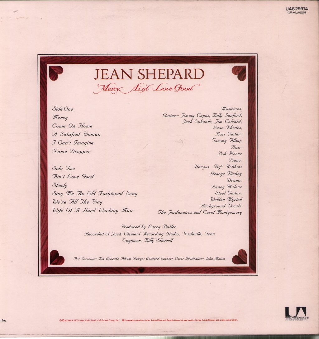 Jean Shepard - Mercy Ain't Love Good - Lp