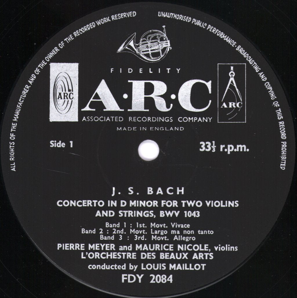 Pierre Meyer / Maurice Nicole / Marie Beauchamp / L' Orchestre Des Beaux Arts - J.S. Bach - Concerto For Two Violins And Strings Bwv 1043 / Concerto In D Minor For Violin Oboe And Strings Bwv 1060 - Lp