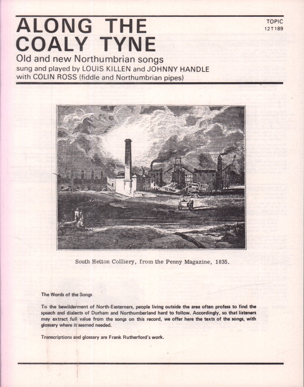 Louis Killen Johnny Handle Colin Rose - Along The Coaly Tyne - Lp
