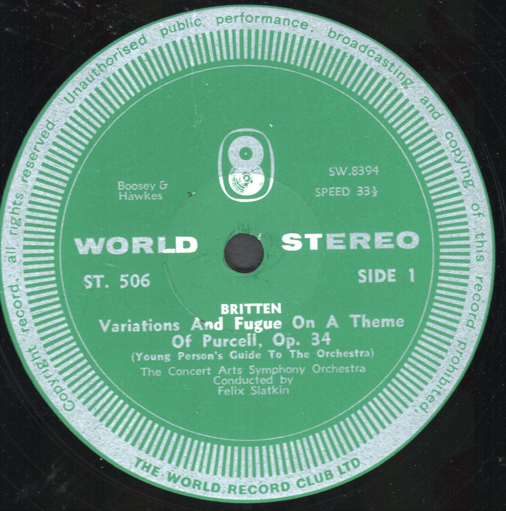 Concert Arts Symphony Orchestra / Felix Slatkin / Victor Aller - Britten - Young Person's Guide To The Orchestra - Lp
