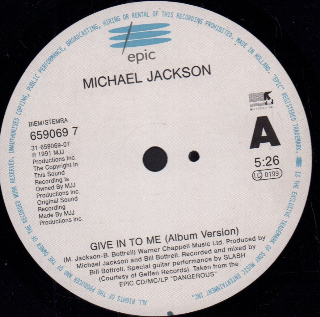 Michael Jackson - Give In To Me - 7 Inch