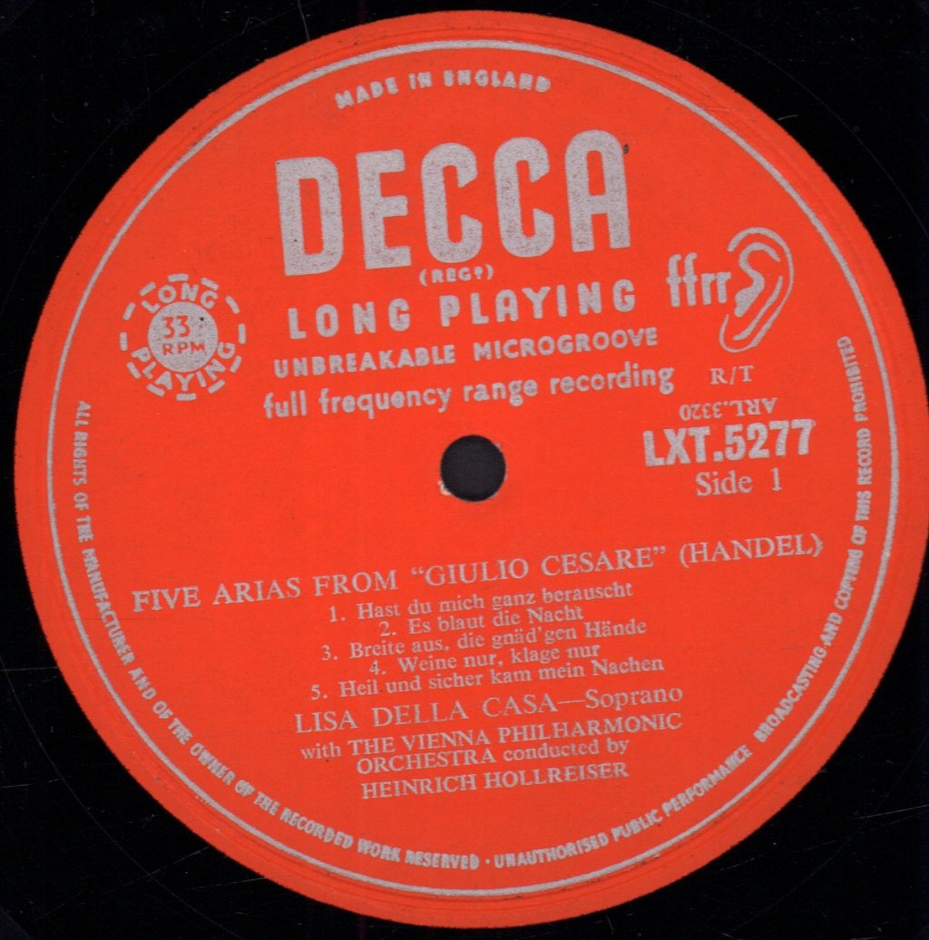 Lisa Della Casa - Handel & Mozart Recital - Lp