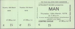 Man (Welsh Progressive Rock Group) - Free Trade Hall Manchester 18Th March 1976 - Ticket