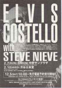 Elvis Costello With Steve Nieve - Japan Tour 1999 - Flyer