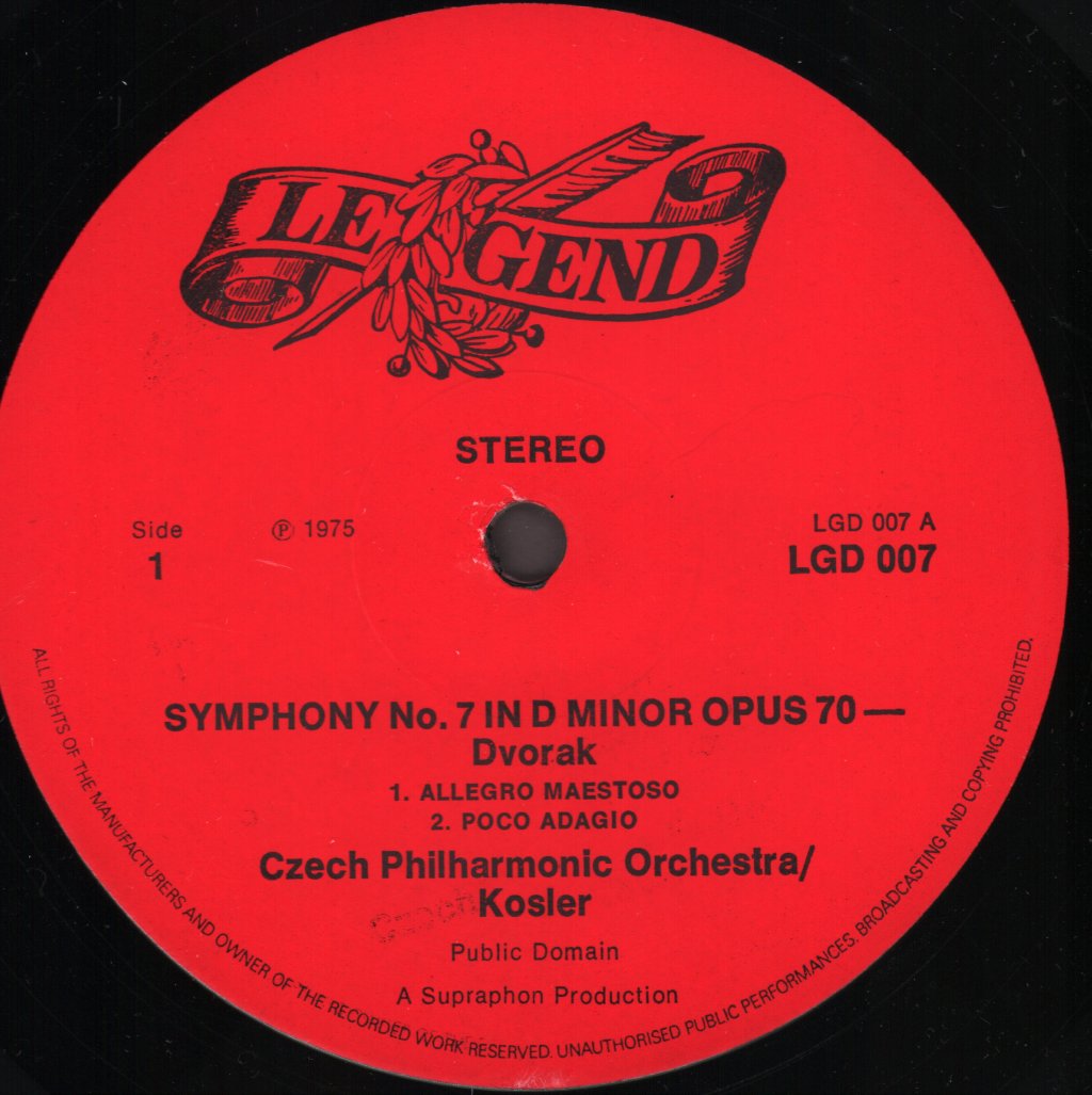 Czech Philharmonic Orchestra / Zdenek Kosler - Dvorak - Symphony No. 7 In D Minor, Op. 70 - Lp