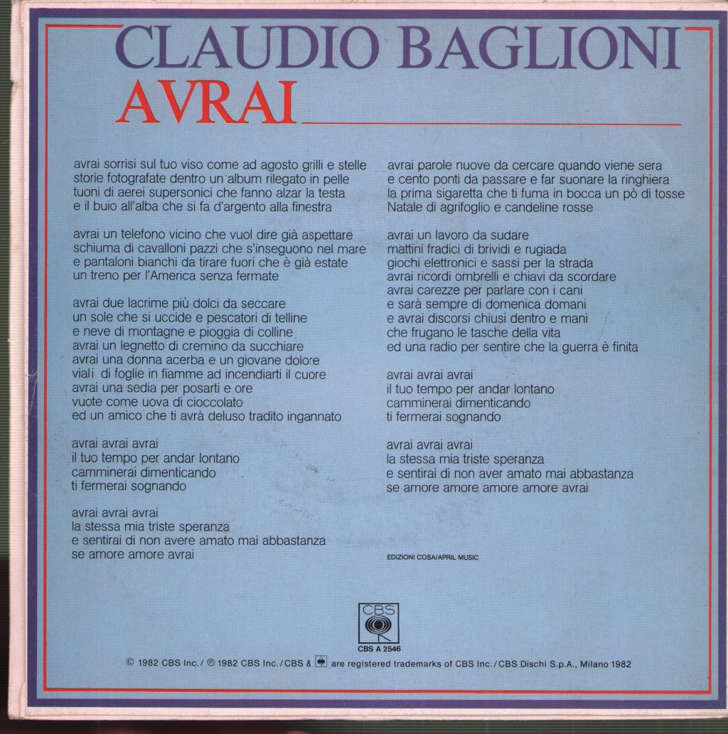 Claudio Baglioni - Avrai - 7 Inch