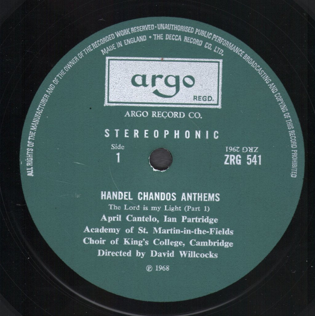 April Cantelo / Ian Partridge / Choir Of King's College, Cambridge / David Willcocks - Handel - Chandos Anthems - Lp