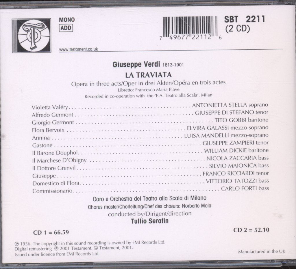 Tulio Seraphin - Verdi La Traviata - Cd Set