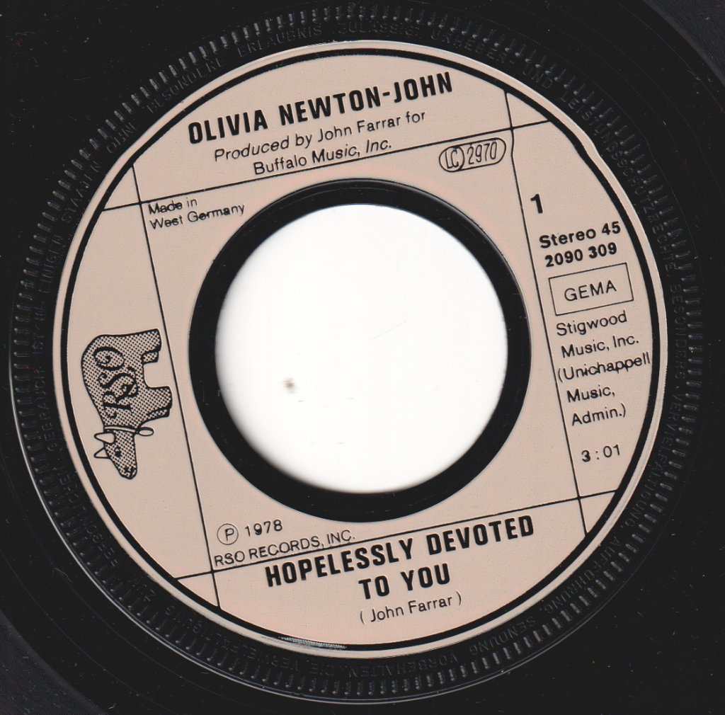 Olivia Newton John - Hopelessly Devoted To You - 7 Inch