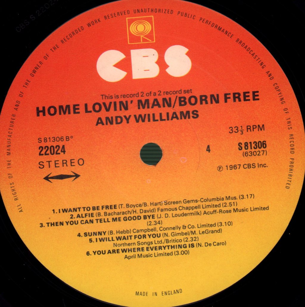 Andy Williams - Home Lovin' Man / Born Free - Double Lp