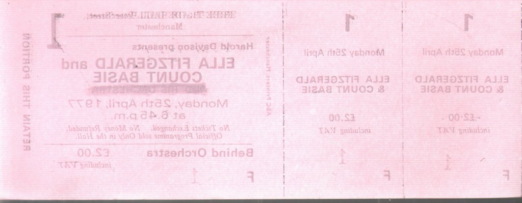 Ella Fitzgerald And Count Basie - Free Trade Hall Manchester 25Th April 1977 - Ticket