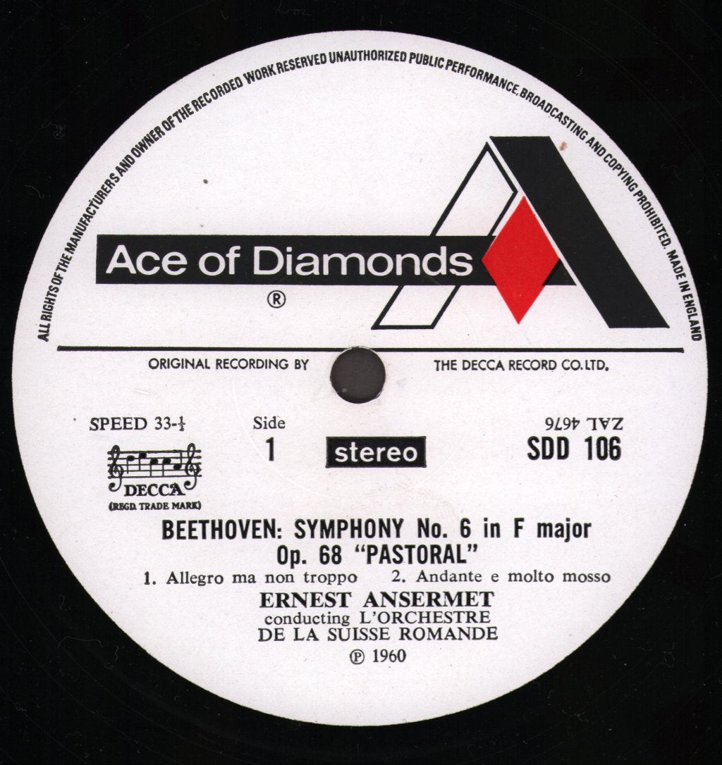 Ernest Ansermet / L'Orchestre De La Suisse Romande - Beethoven - Symphony No. 6 "Pastoral" / Prometheus Overture - Lp