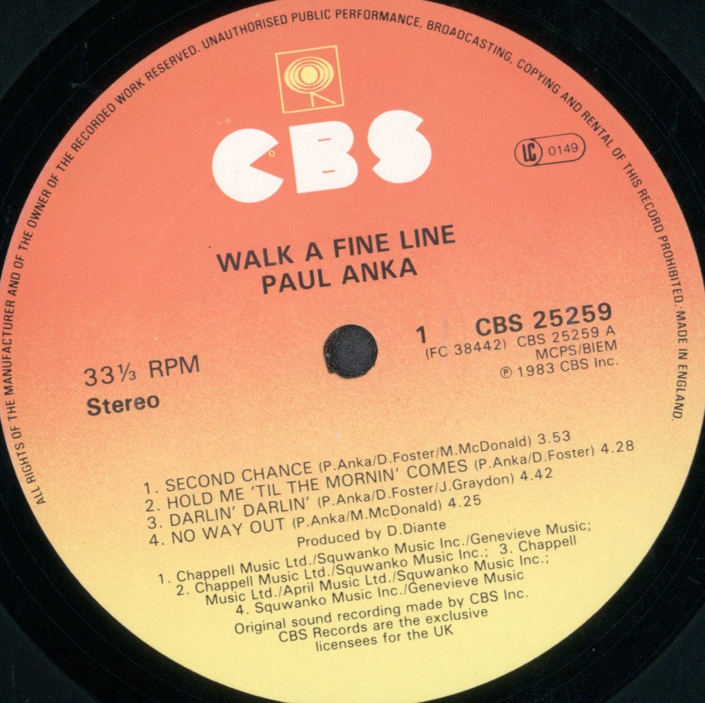 Paul Anka - Walk A Fine Line - Lp