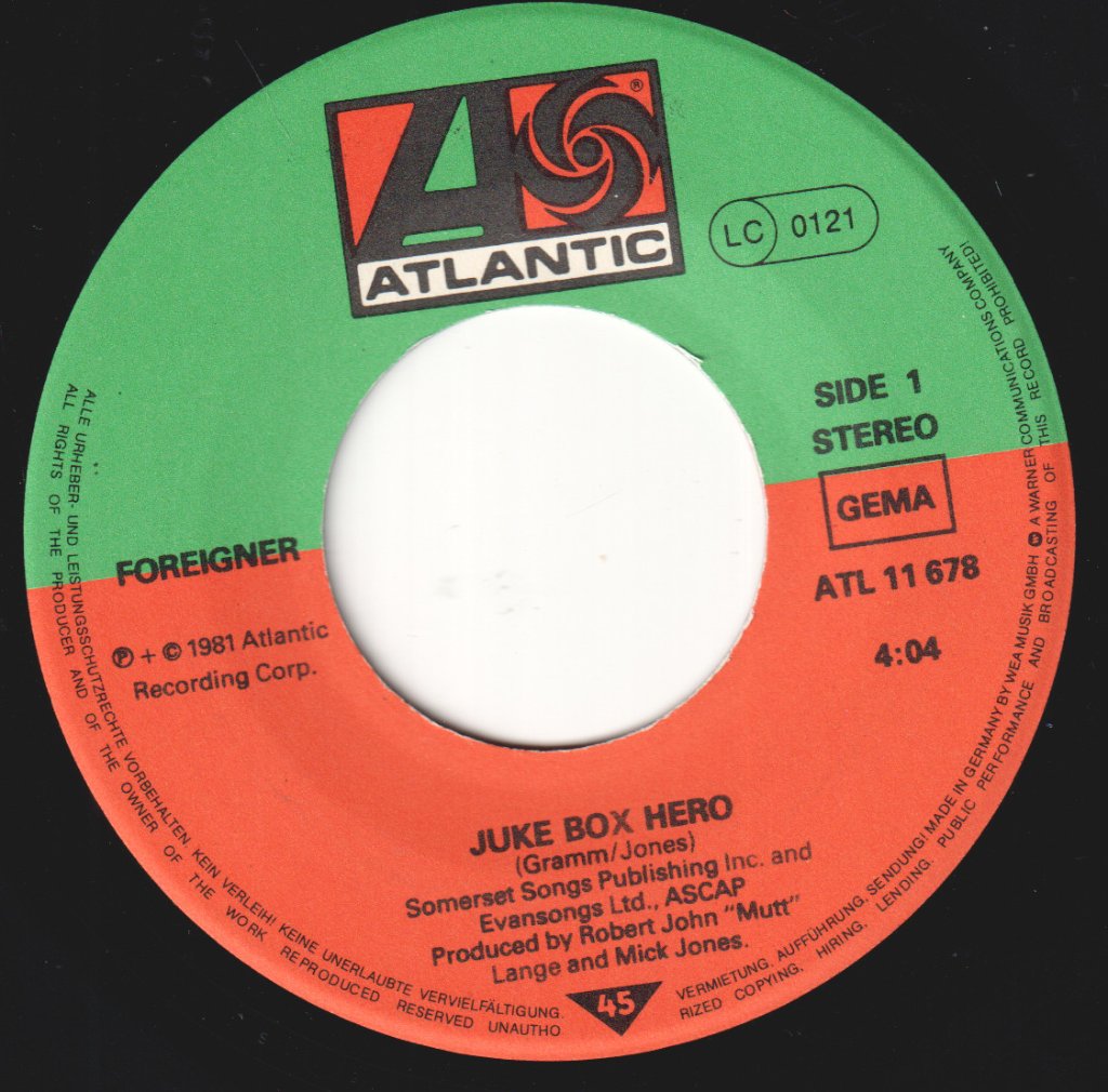 Foreigner - Juke Box Hero - 7 Inch