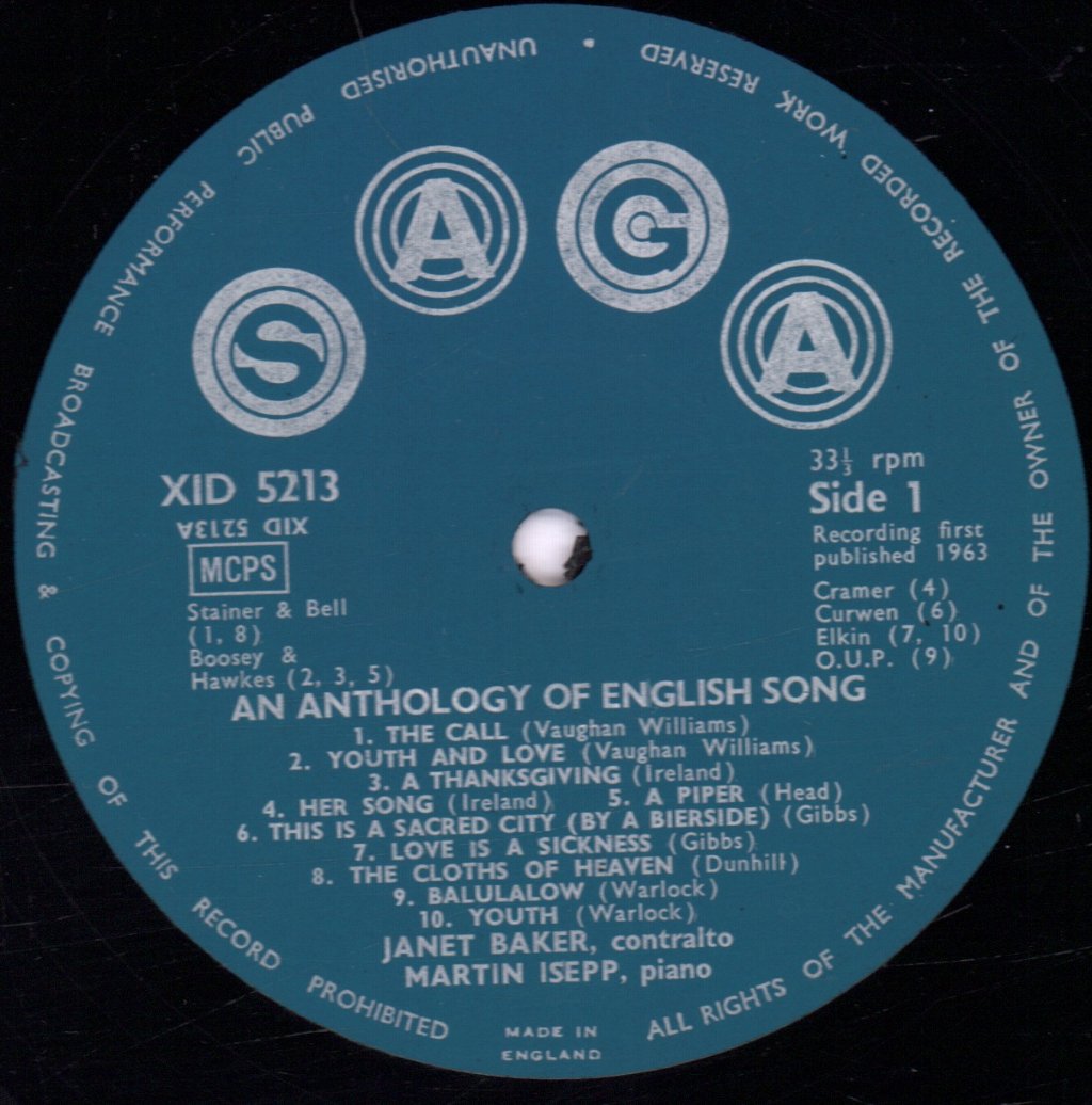 Janet Baker - An Anthology Of English Song - Lp