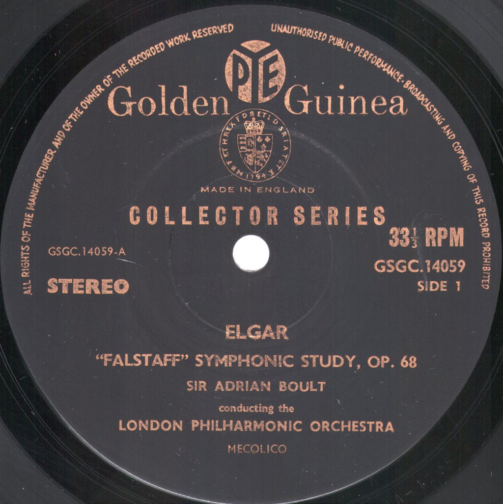 Sir Adrian Boult / London Philharmonic Orchestra - Elgar - 'Falstaff', Symphonic Study, Opus 68 / Britten - 'Peter Grimes' - Lp