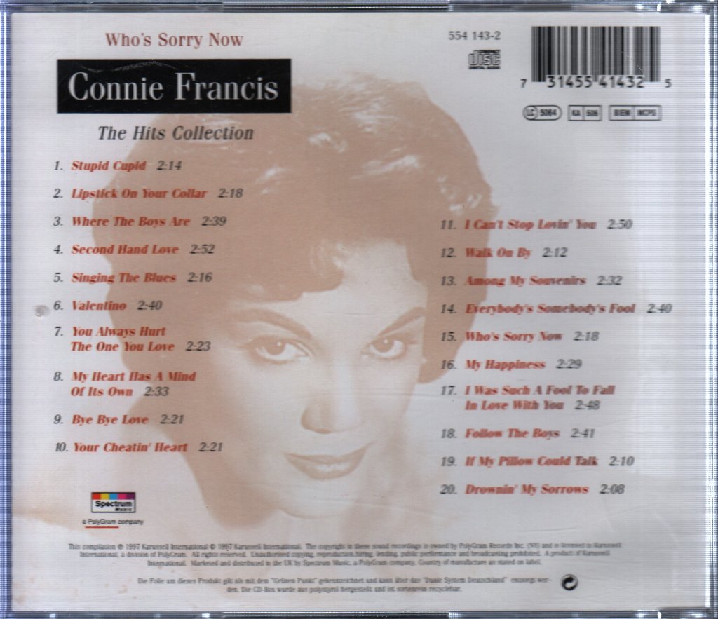 Connie Francis - Who's Sorry Now - The Hits Collection - Cd