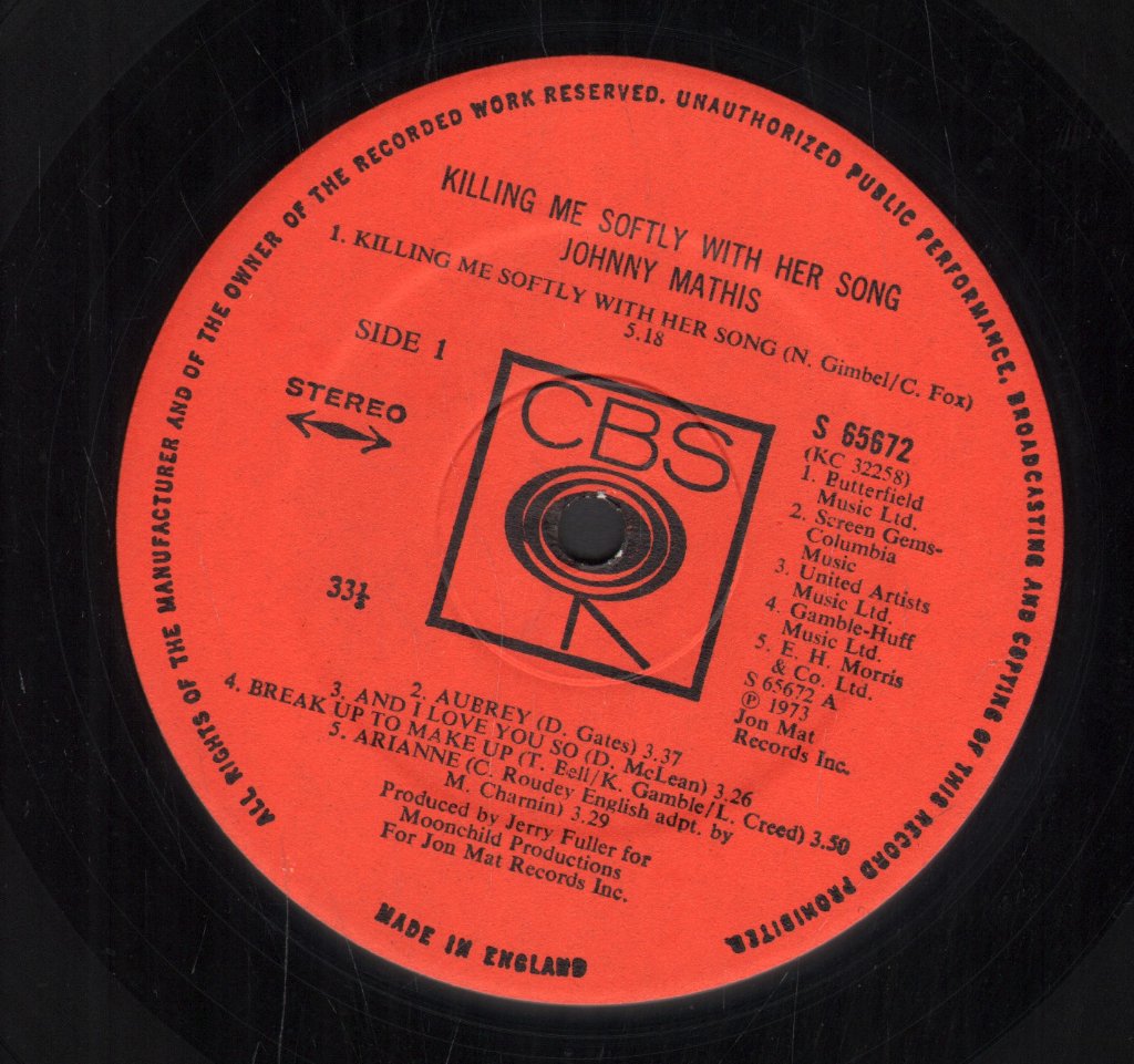 Johnny Mathis - Killing Me Softly With Her Song - Lp