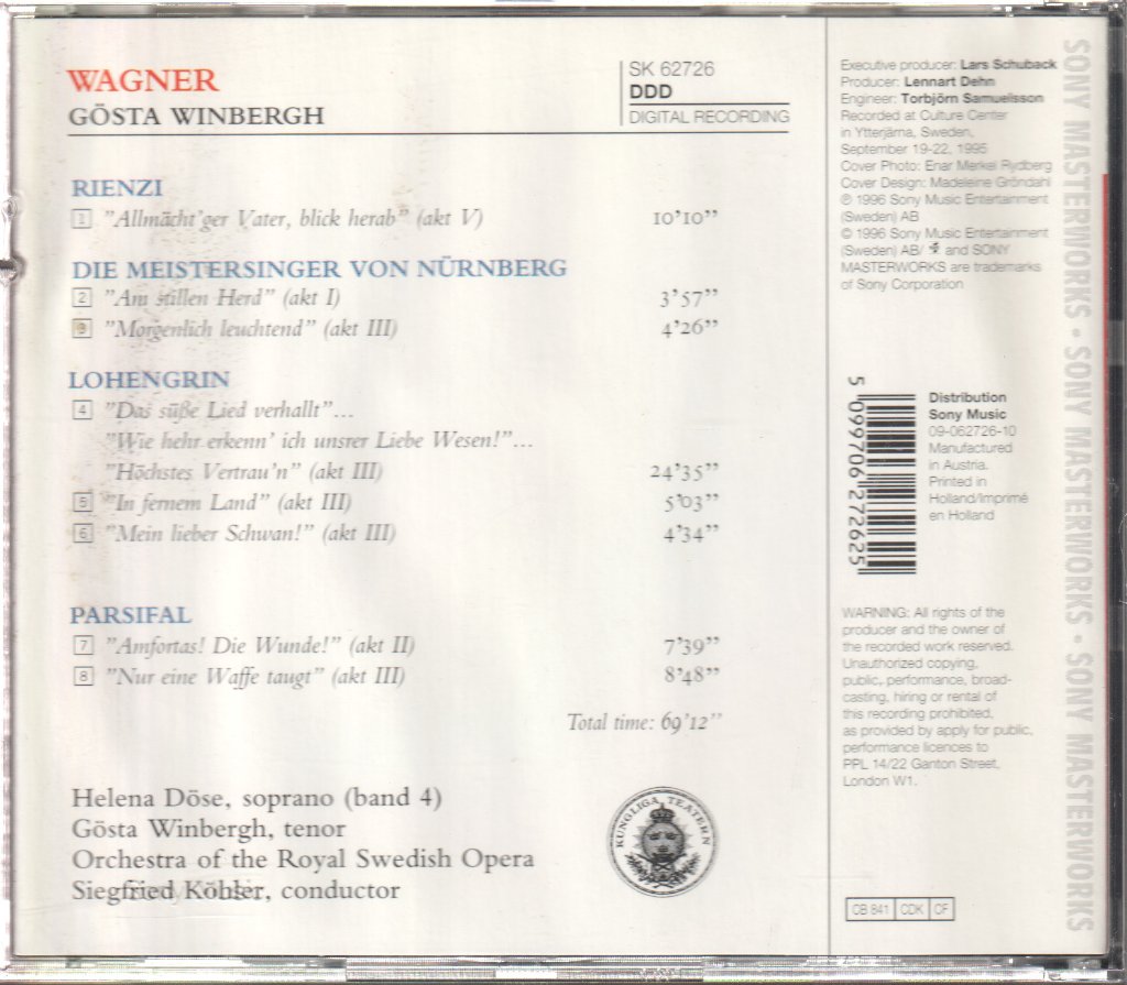 Gösta Winbergh - Wagner - Cd