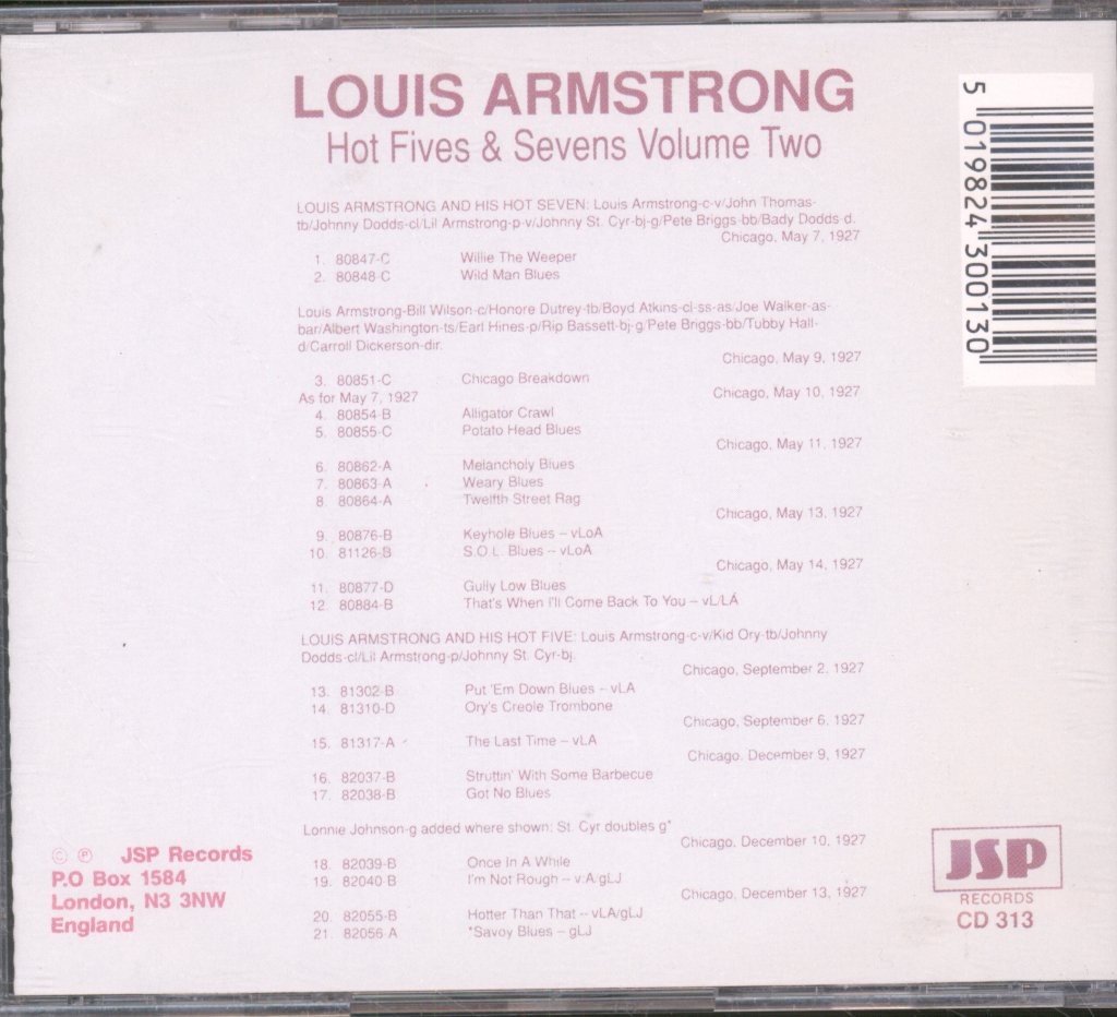 Louis Armstrong - Hot Fives & Sevens Volume 2 - Cd