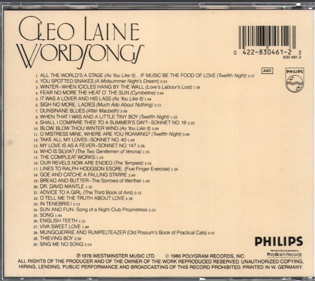 Cleo Laine - Word Songs - Cd
