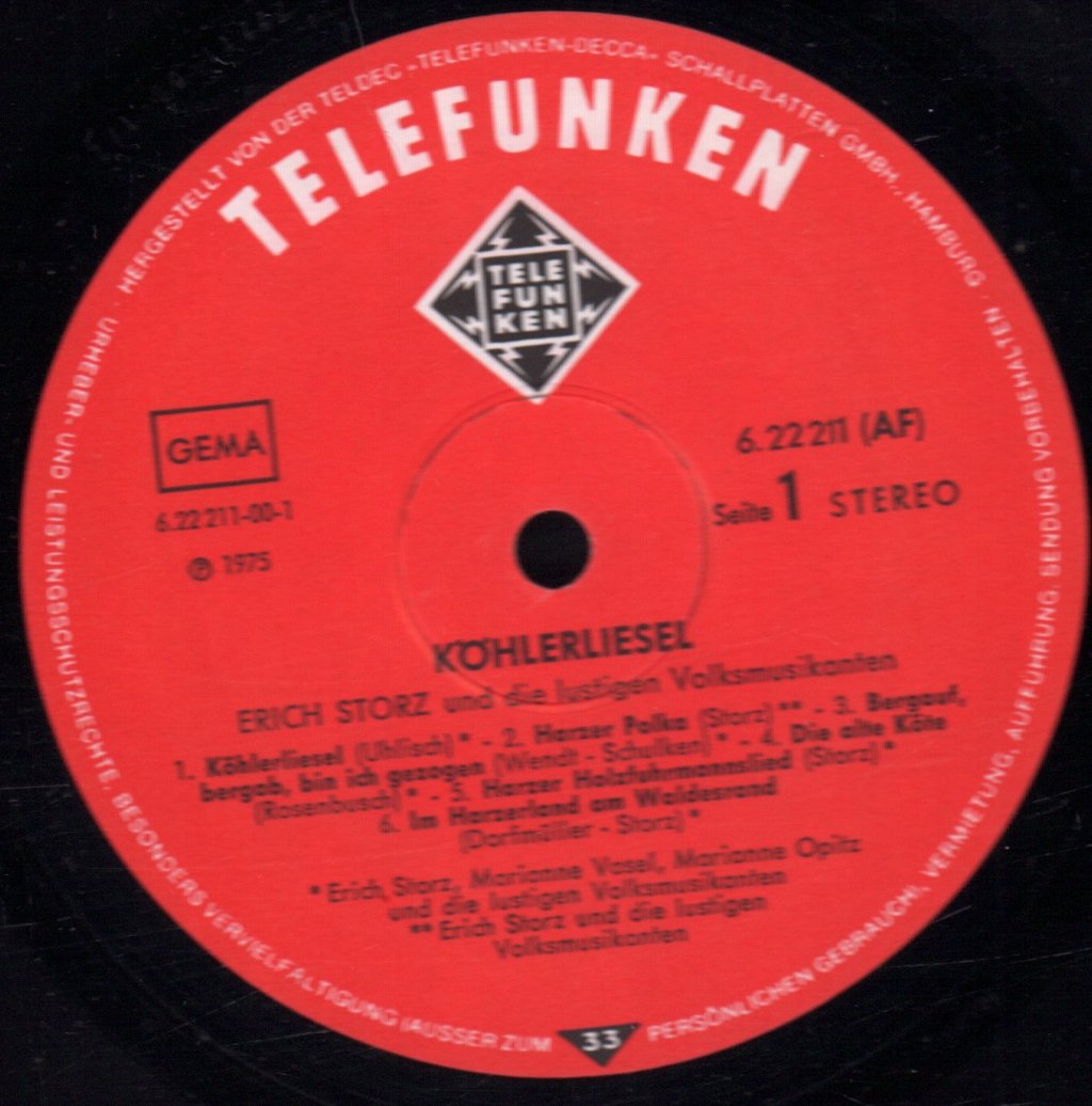 Erich Storz Und Die Lustigen Volksmusikanten - Köhlerliesel - Lp