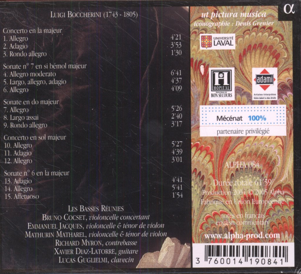 Bruno Cocset, Les Basses Réunies - Boccherini - Sonates & Concertos Pour Violoncelle - Cd