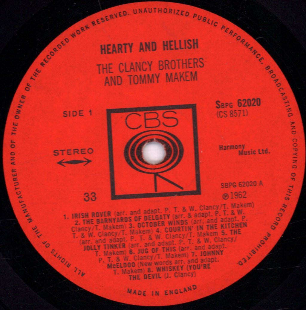 Clancy Brothers And Tommy Makem - Hearty And Hellish- A Live Nightclub Performance - Lp