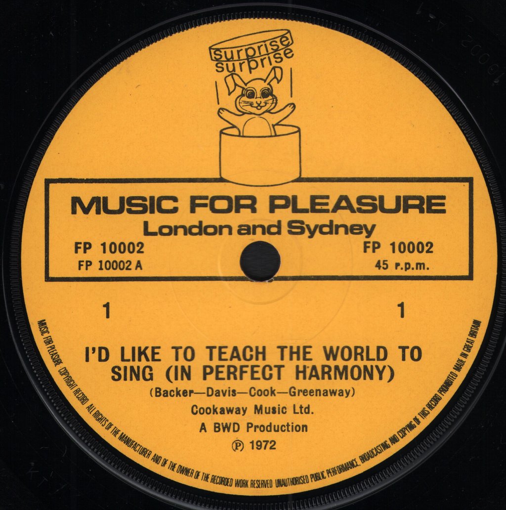 Unknown Artist - I'd Like To Teach The World To Sing And Morningtown Ride - 7 Inch