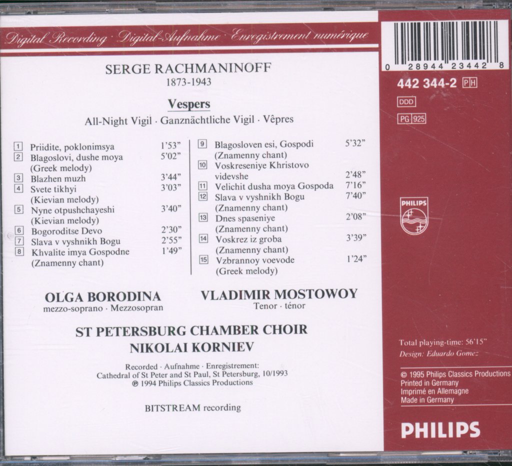 St Petersburg Chamber Choir • Nikolai Korniev - Rachmaninoff - Vespers - Cd