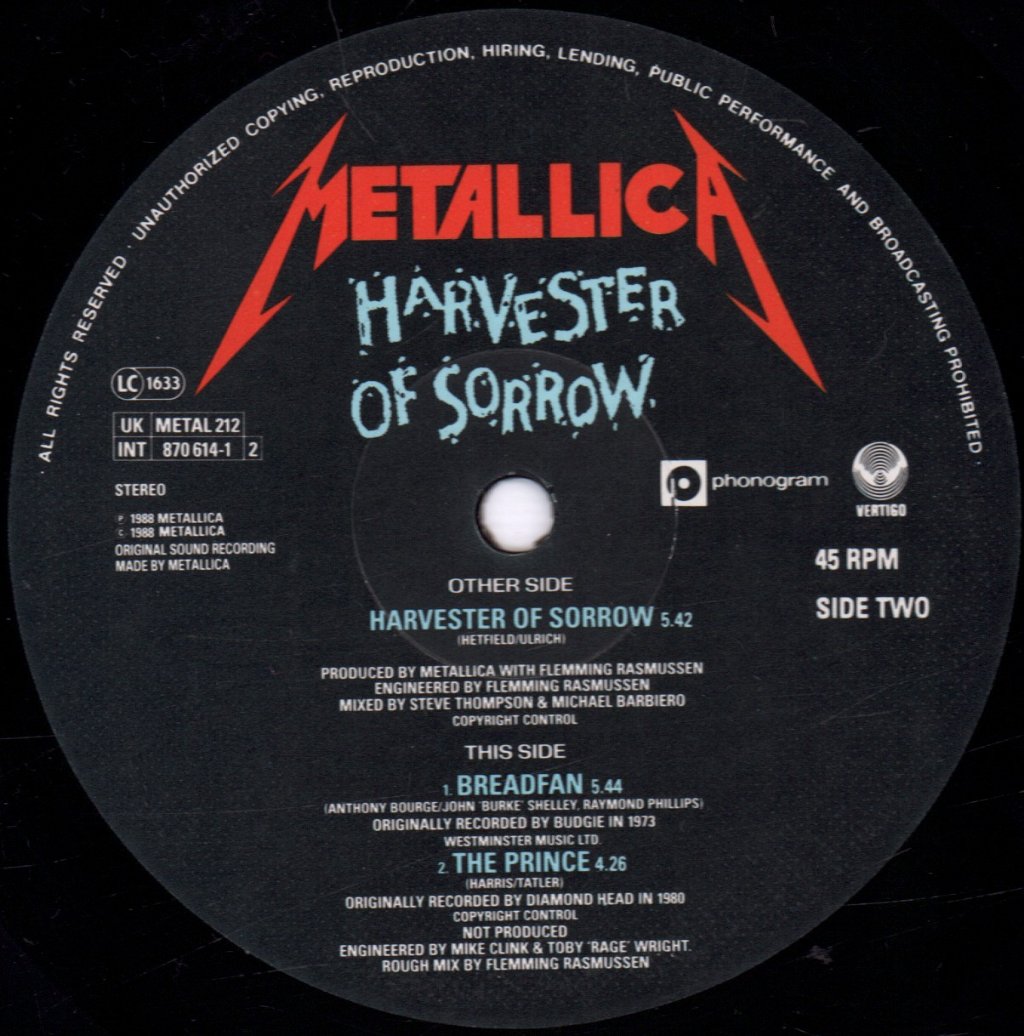Metallica - Harvester Of Sorrow - 12 Inch