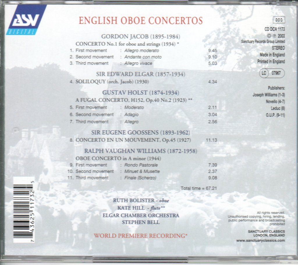 Gordon Jacob, Edward Elgar, Gustav Holst, Eugene Goossens, Ralph Vaughn Williams - English Oboe Concertos - Cd
