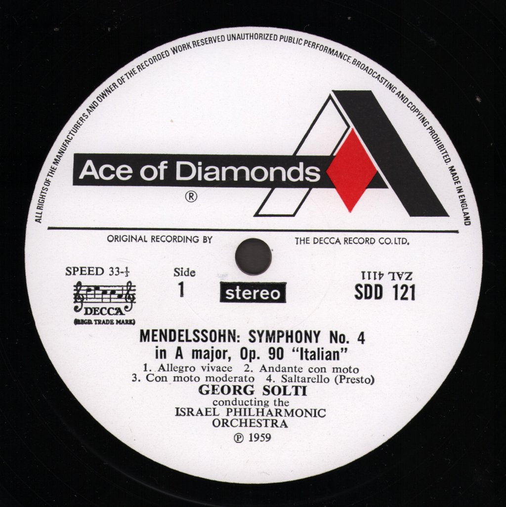 Georg Solti / Israel Philharmonic Orchestra - Mendelssohn - Italian Symphony / Schubert - Symphony No. 5 - Lp