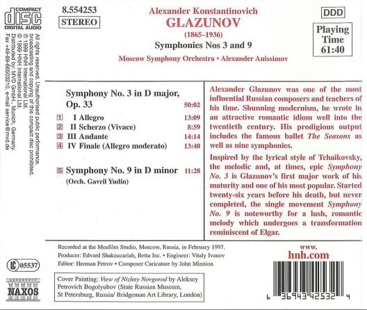 Moscow Symphony Orchestra, Alexander Anissimov - Glazunov - Symphonies Nos 3 And 9 - Cd