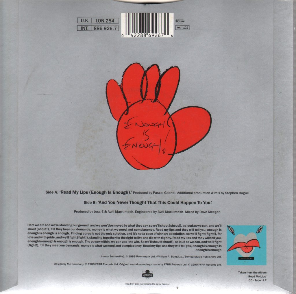 Jimmy Somerville - Read My Lips - 7 Inch