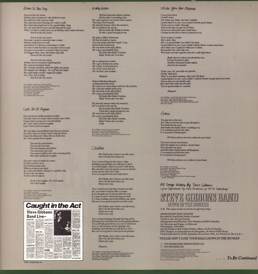 Steve Gibbons Band - Down In The Bunker - Lp