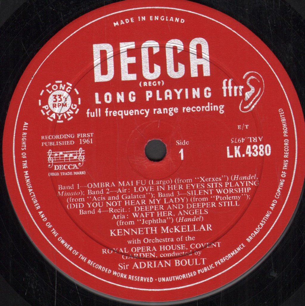 Kenneth McKellar - Handel Songs And Arias - Lp