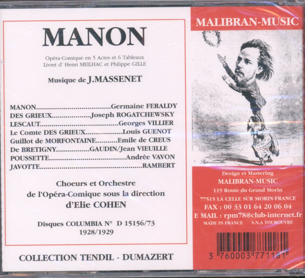 Orchestre De L'Opera-Comique Sous La Direction, Elie Cohen - Massenet - Manon - Double Cd