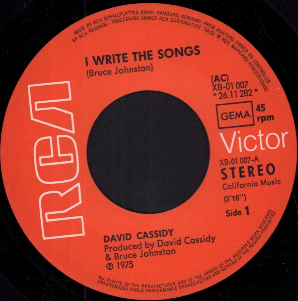 David Cassidy - I Write The Songs - 7 Inch